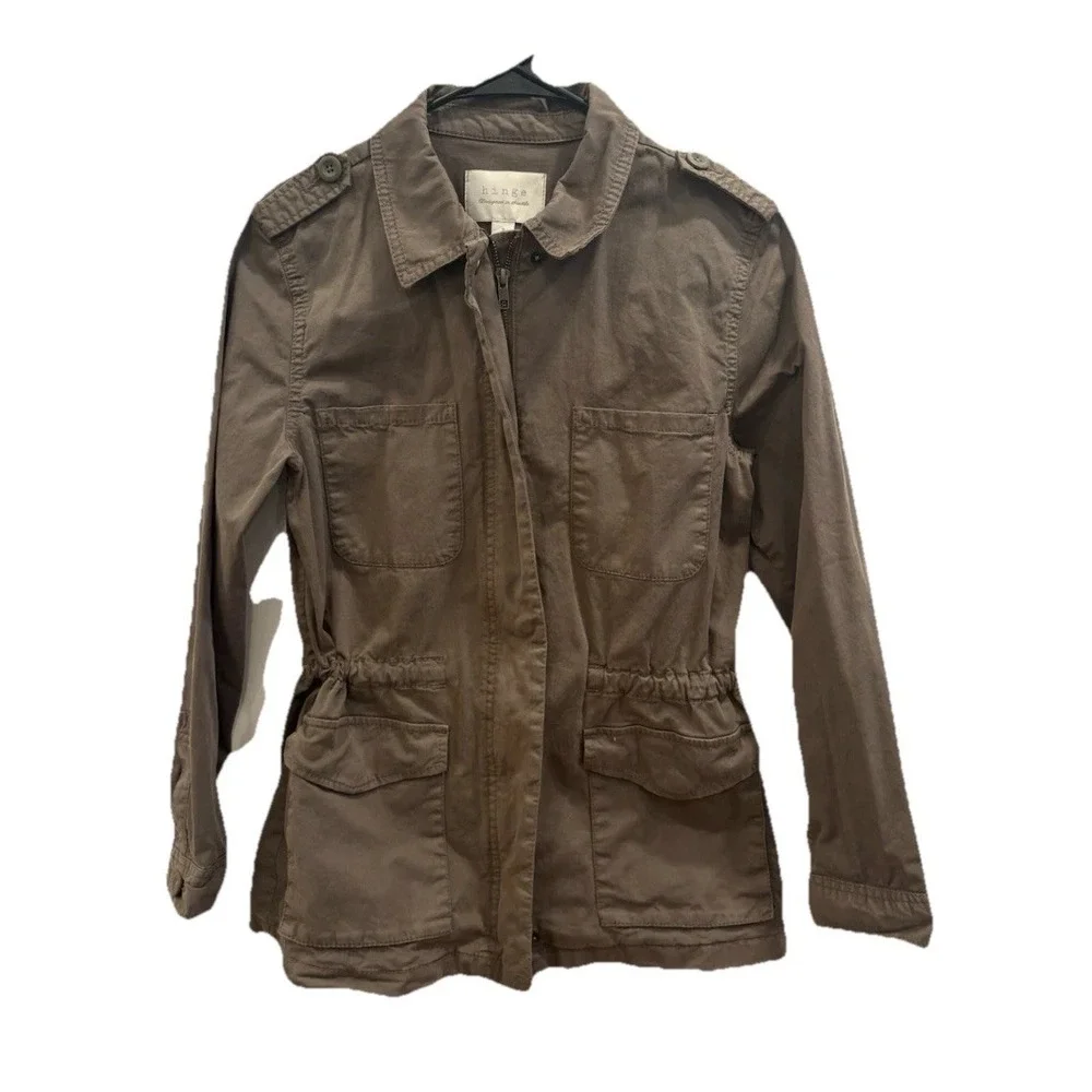 Hinge Utility Jacket Cargo Style Adjustable Waist Sz Small Military Olive
